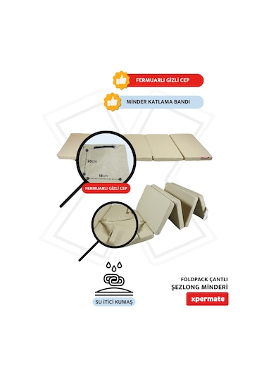 Xpermate Katlanır Şezlong Minderi Çantalı Cepli Foldpack 30x60bej