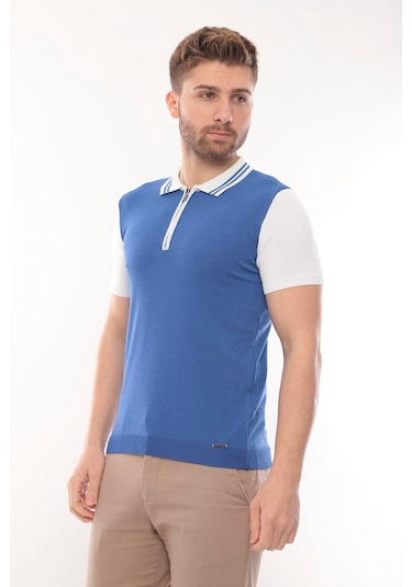 Fore Sport Tişört Kısa Kol Triko Polo Yaka Fermuarlı Saks Beyaz