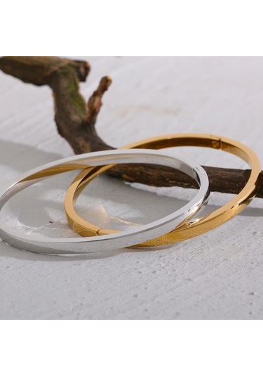 Gümüş Eetit 60mm Su Geçirmez 316l Paslanmaz Çelik Yuvarlak Pürüzsüz Bilezik Bileklik Kadın Minimalist 18 K Altın Renk Doku Charm Takı Gümüş