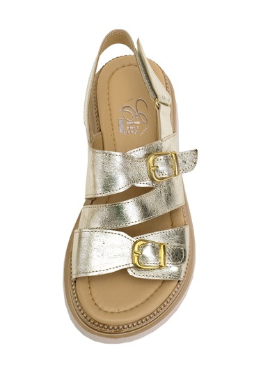 Elit Vesta Kadın Hakiki Deri Düz Sandalet Altın Altın