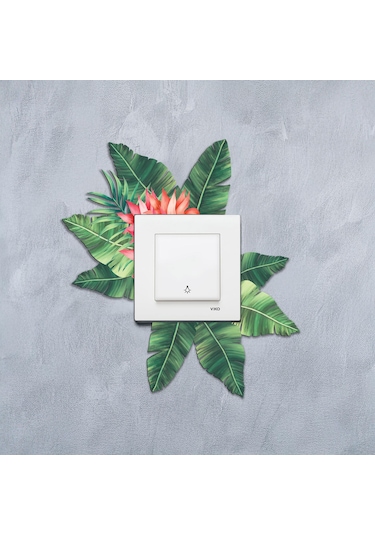 Cajuart Dekoratif Yeşil Çiçek Desenli Ahşap Priz Anahtar Sticker Dekor