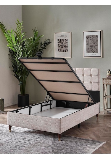Beehanem 120x200 Bengü Baza Başlık Yatak Set Krem 120 X 200
