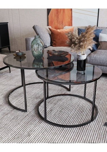 Dekoport Milas Orta Sehpa - Füme Cam Siyah