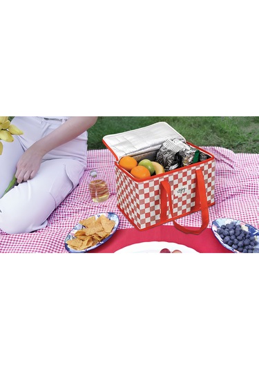 2 Adet Termo Lüks Piknik Çantası Kırmızı Ekoseli 35 X 20 X 20 Cm Kırmızı