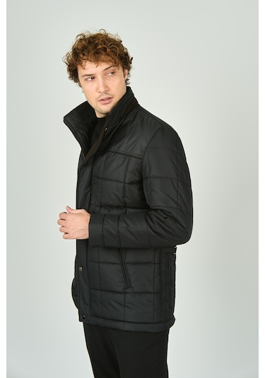 Daynax Erkek İçi Kürklü Dik Yaka Fermuar Ve Çıtçıt Kapamalı Mont Kaban 4000 Siyah Siyah