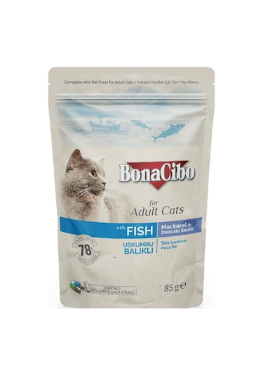 Bonacibo Uskumru Balıklı Pouch Yetişkin Kedi Maması 12 x 85 G