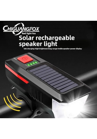 Mufunye Yeşil Güneş Enerjili Şarjlı Farenin, Yüksek Lümenli Işık Ve Güç Göstergeli, Gece Sürüşü İçin Yüksek Tizli Hoparlör Lambası Yeşil