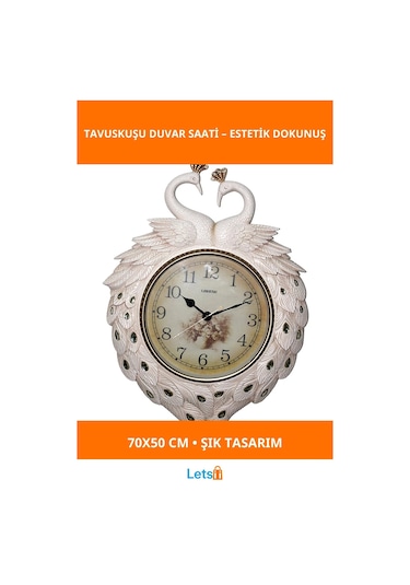 Tavuskuşu Tasarımlı Şık Duvar Saati 70x50 Cm Çok Renkli