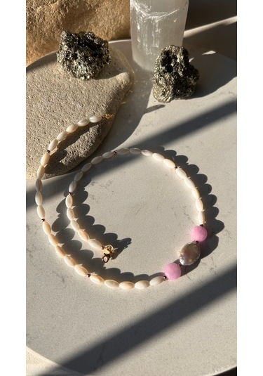 Sedef Barok İnci Kunzit Kolye Çok REnkli