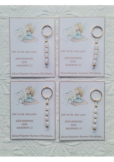 24 Adet Kişiye Özel İlk Dişim Çıktı,diş Mevlidi, Diş Buğdayı Dağıtmalık Beyaz Anahtarlık Hediyelik