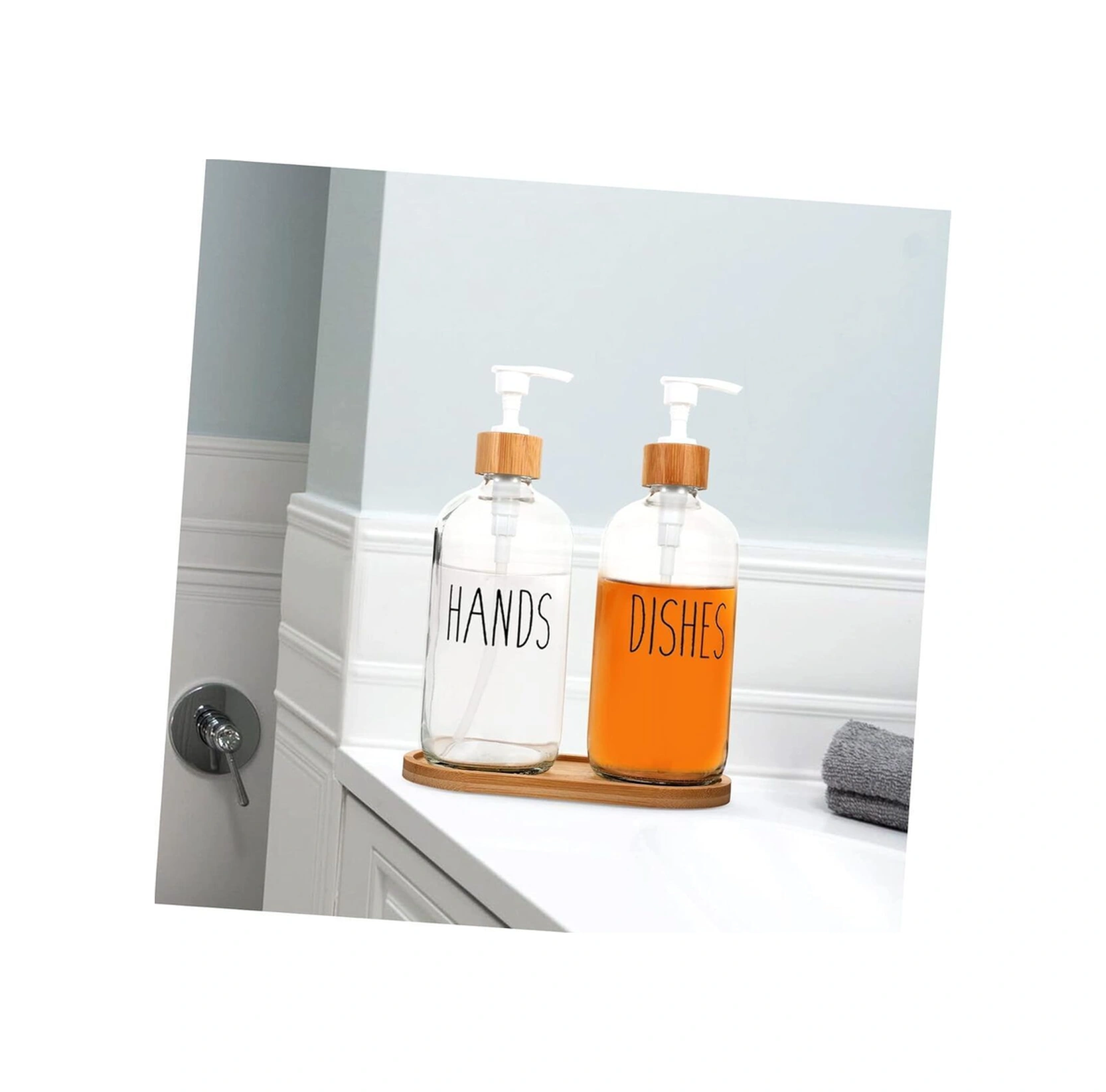 2 Li Mutfak Sıvı Sabunluk Seti Hands&dishes Bambu Tepsili Şeffaf