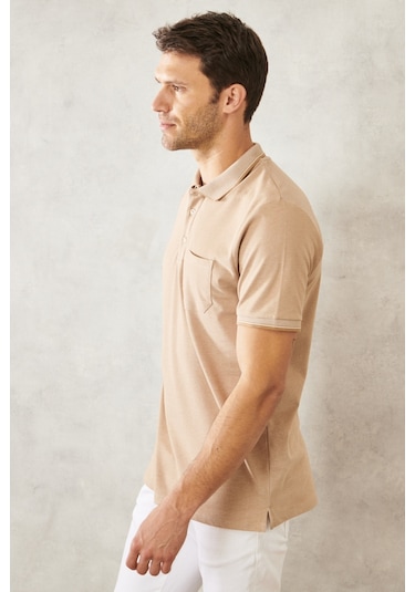 Ac&Co / Altınyıldız Classics Polo Yaka Cepli Regular Fit Bol Kesim Düz Tişört - 482518226 Bej Ac&Co / Altınyıldız Classics Polo Yaka Cepli Regular Fit Bol Kesim Düz Tişört - 482518226 Bej