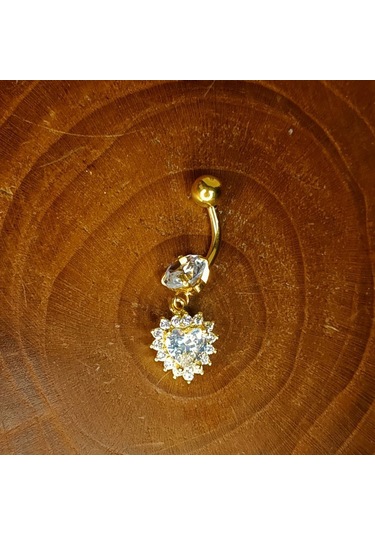 Aya Tasarım Gold Renk Kalpli Göbek Piercing Altın