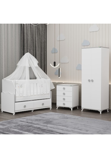 Elegant Yıldız 2 Bebek Odası Takımı Yatak Uykuseti - Gri Beyaz