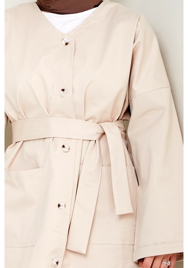 Kemerli Ceket Pantolon Gabardin Takım 1557 - Bej Bej