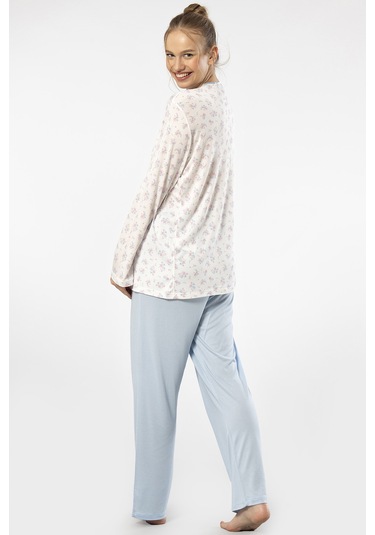 Türen 3366 Kadın Büyük Beden Uzun Kollu Pijama Takım-mavi Mavi