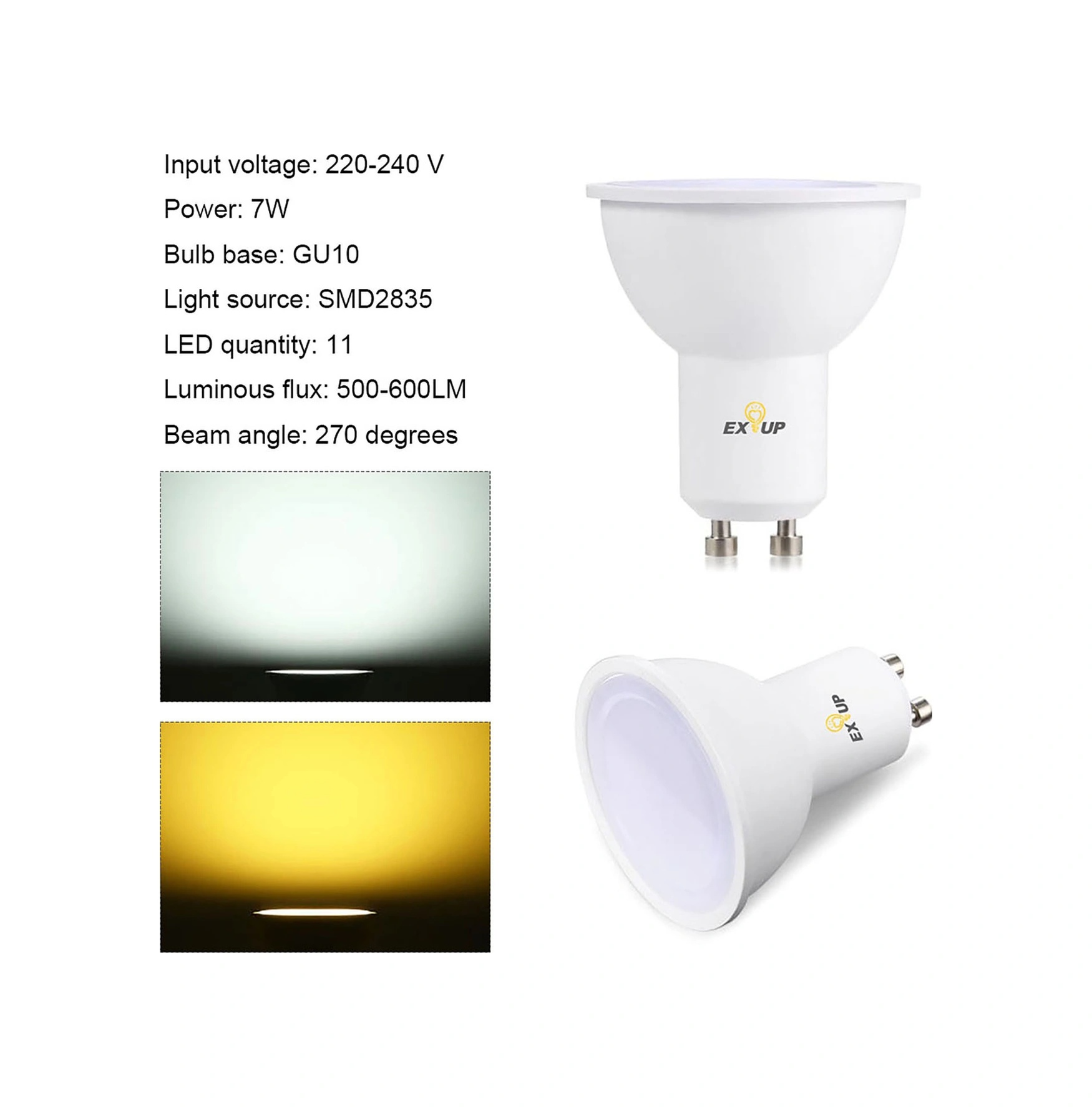 Youmex Gu10 Tabanlı 7w Led Işık Kaynağı 220-240v 270 Derece 5 Adet Soft Isı Beyaz 30000 Saat Ömürlü