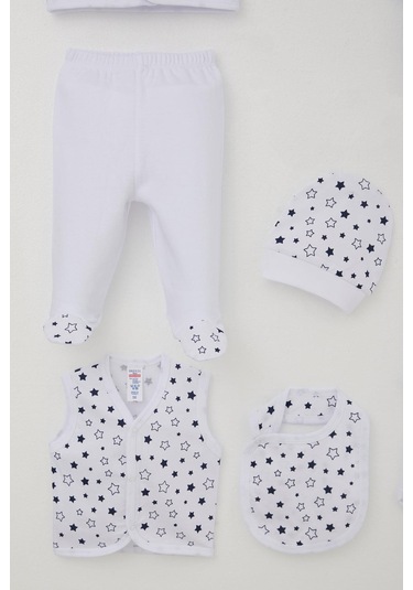 Breeze Erkek Bebek Hastane Çıkışı 8 Li Yıldız Desenli 0-3 Ay, Beyaz Beyaz