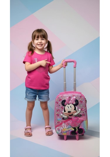 Çocuk Pembe Kabin Boy Çekçekli Valiz Karakterli Pembe Çok Renkli