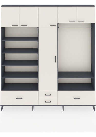 Arges Dolap 18 Raflı 4 Çekmeceli Tek Askılı 220x30x243 Antrasit-aytaşı/aytaşı Aytası/aytası