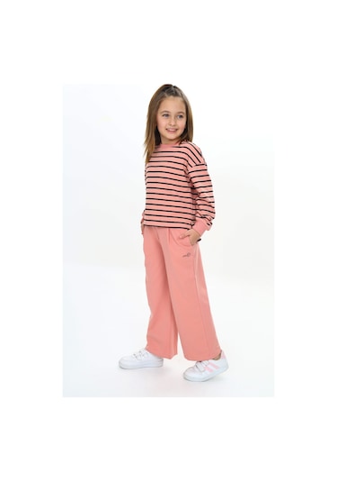 Toontoy Kız Çocuk Çizgili Eşofman Takım Çimen Yeşili