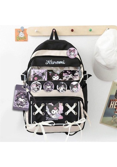 Yeni Stil Çizgi Film Sevimli Öğrenci Ders Çantası Kadın Çantası Siyah