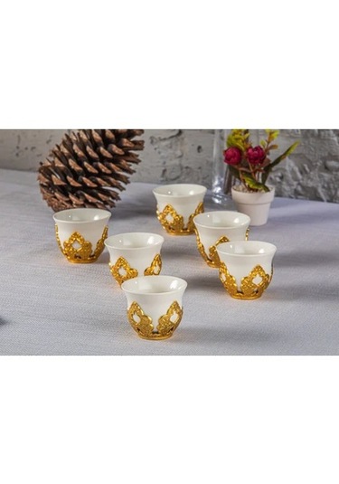 Sena 6 Kişilik Porselenli Zemzem Mırra Takımı Altın Renkli