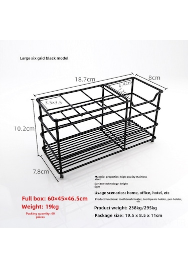 Shineyee Stanyum Çelik Banyo Organizer: Elektrikli Fırça Ve Macun Tutucu, Delme Yok Kurulum, 6 Bölmeli Siyah Dolap Diğer