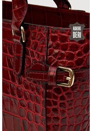 Hakiki Deri Kadın El Çantası Kırmızı Kroko Smr7922 Kırmızı Kroko