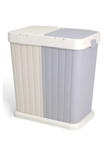 2 Bölmeli Kirli Temiz Çamaşır Sepeti 80 Lt Krem-gri Gri - Krem