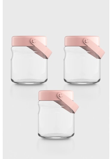 Renga Macro 900 Ml Pembe Kapaklı 3'lü Cam Kavanoz Seti 131061 Pembe