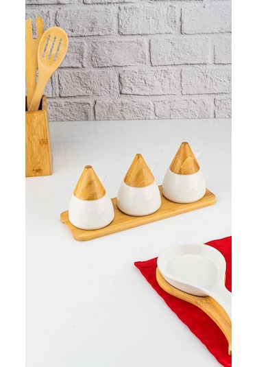 Bambum Zenith 3'lü Baharat Seti Kaşıklı B5844 Beyaz