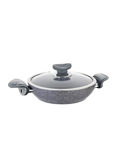 3214 - 2 Parça, Biogranit, Çerçeveli Kapaklı, 22x5 Cm - 1,5 Litre Sahan-tava Gri Gövde, Gri Detay Gri