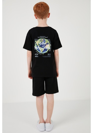Lela Pamuklu Baskılı Bisiklet Yaka Kısa Kollu Şortlu Erkek Çocuk Takım 6212010 Siyah