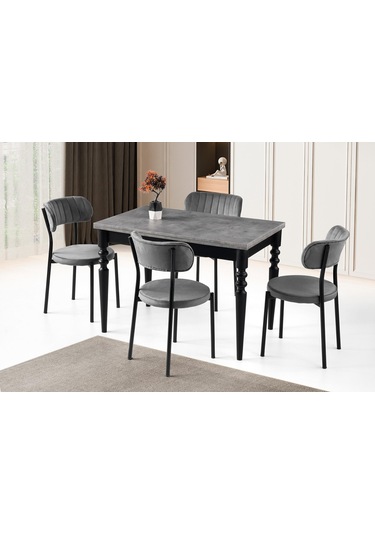 Cunda Beta Mutfak Masası Sandalye Takımı 70x110 Siyah
