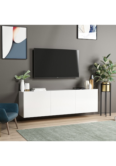 Bmdekor Tv Sehpası Duvara Asma Wishe Beyaz 150 Cm