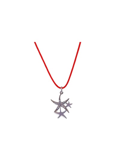 925 Ayar Gümüş Kırmızı İp Deniz Yıldızı Tasarım Kadın Choker Kolye Gümüş