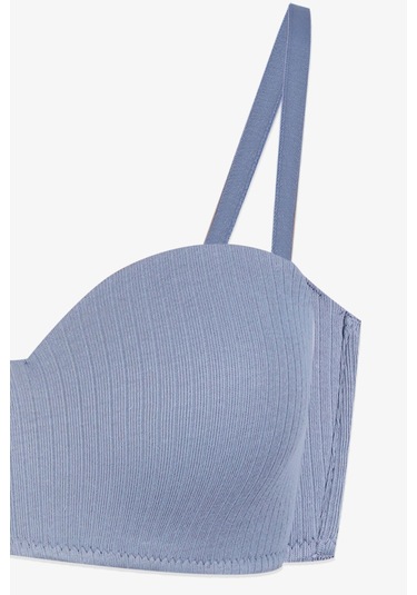Kadın Dolgusuz Pamuklu Fitilli Straplez Sütyen Mavi