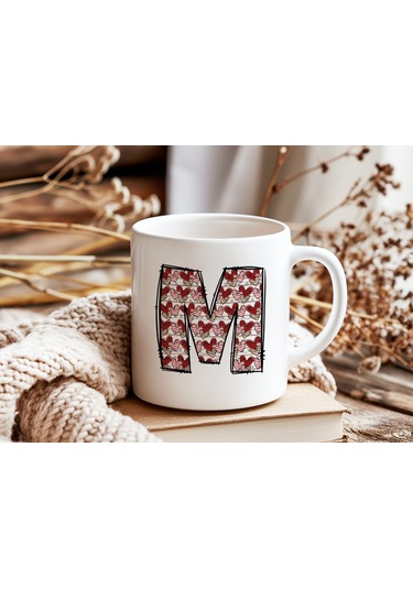 M Harfi Aşk Temalı Kupa - Kalp Desenli Kişiye Özel Romantik Sevgililer Günü Kahve Kupası Beyaz
