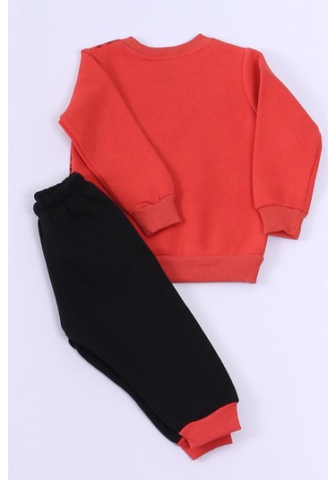 Erkek Bebek 3 İplik Eşofman Takımı Kaplan Baskılı A48 Kiremit