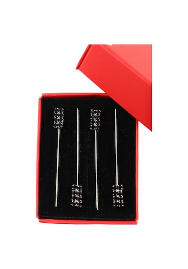Numetal 4 Lü Siyah Taşlı Eşarp İğnesi. Şal İğnesi. Türban İğnesi. Başörtü İğnesi. Eşarp Ve Şal İğnesi Gümüş