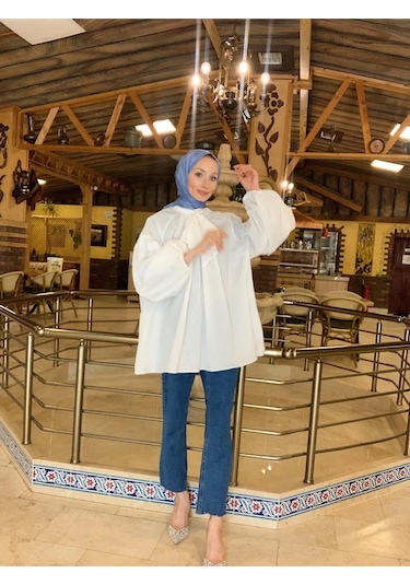 Hasenna G0019 Balon Kol Yakası Baglamalı Bluz Ekru