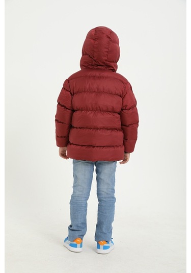 Freemen Erkek Çocuk Bordo Polarlı Kapüşonlu Su Geçirmez Rüzgara Dayanıklı Şişme Kışlık Mont Bordo