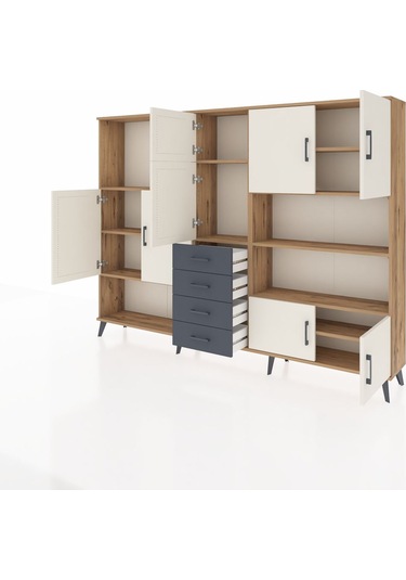 Arges Dolap 9 Raflı 4 Çekmeceli 8 Kapaklı 220x30x163 Çam-aytaşı/a Çam-aytaşı/antrasit