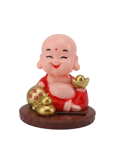 Kosona Güneş Enerjili Sallanan Manastırcı Figürü - Işık Tespitli, Şans Ve Zenginlik Getiren Masaüstü Dekorasyon Kırmızı