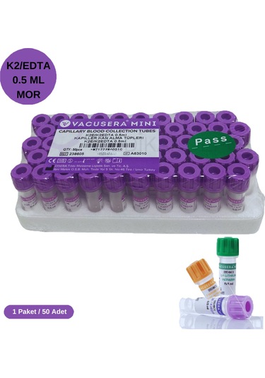 Vacusera Pediatrik Mor Kapak K2 Edtalı Kan Alma Tüpü 0.5 ML 50'li
