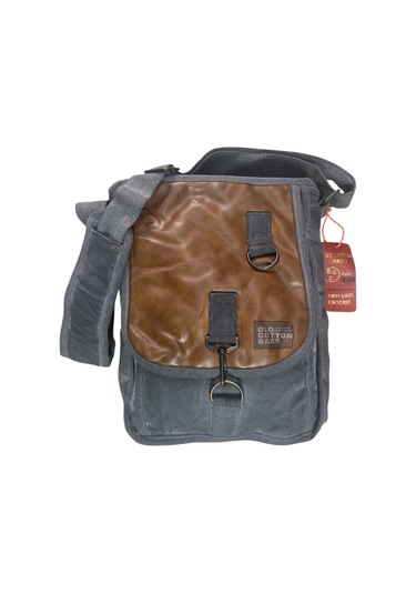 Vintage Salaş Kaliteli Unisex Taşlanmış Kumaş Okul Gezi Postacı Çantası 27x33cm Gri - Taba