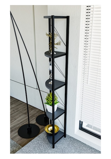 Alpa Ev Mobilya Üçgen Köşe Raf, 5 Raflı Metal Gövdeli Dekoratif Kitaplık, Çok Amaçlı Ünitesi Antrasit Alpa Ev Mobilya Üçgen Köşe Raf, 5 Raflı Metal Gövdeli Dekoratif Kitaplık, Çok Amaçlı Ünitesi Antrasit