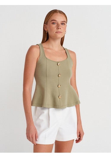 Dilvin 31979 Düğmeli Peplum Top-çağla Çağla