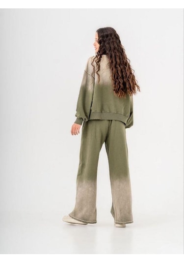 Kız Çocuk Batik Yıkama Tasarım 3 İplik Eşofman Takım-14223 Haki